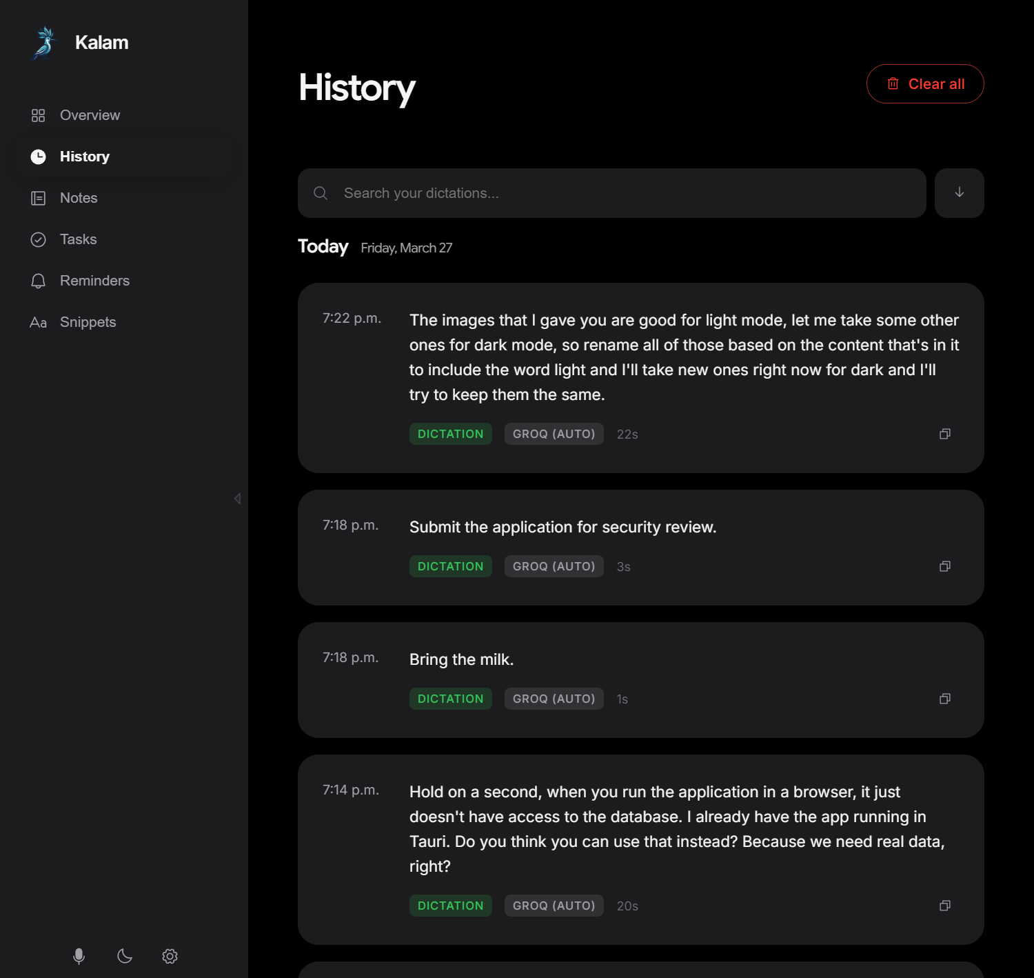 Dictation History