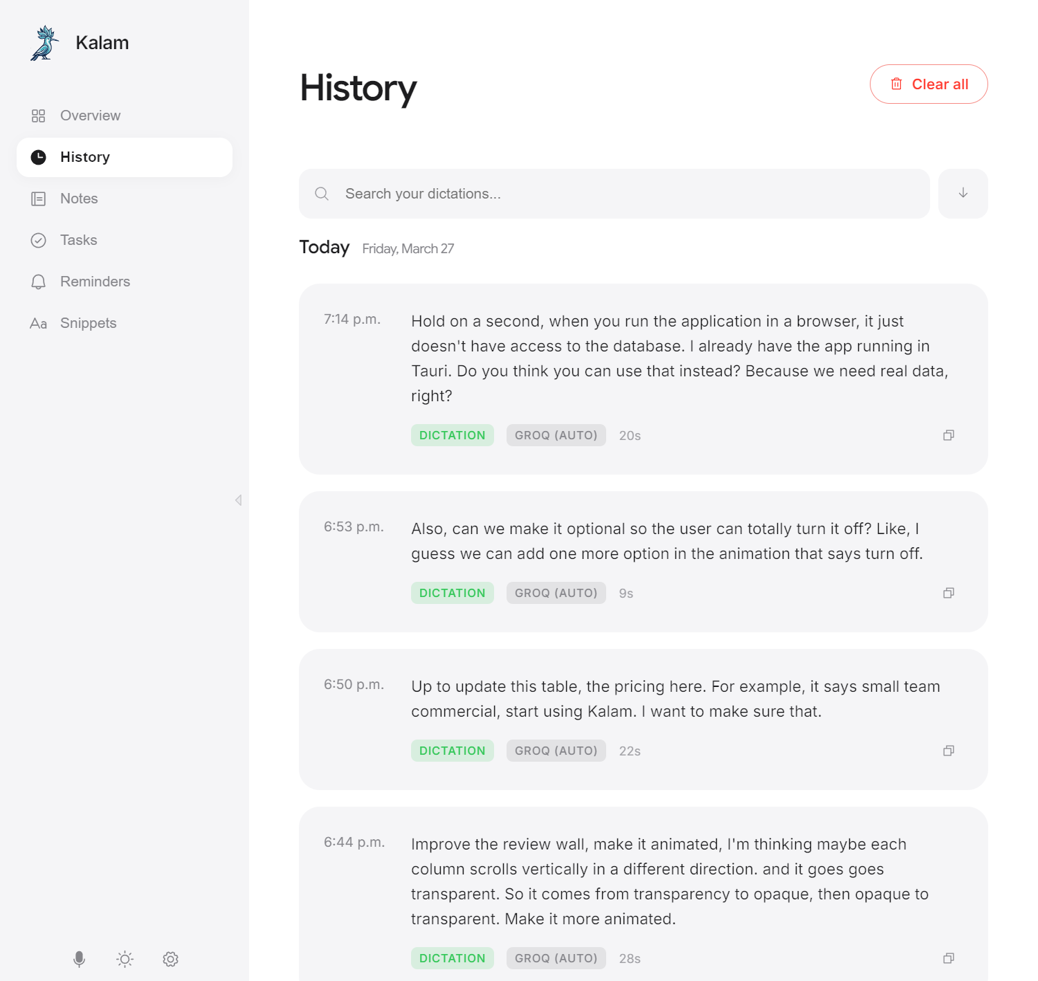 Dictation History