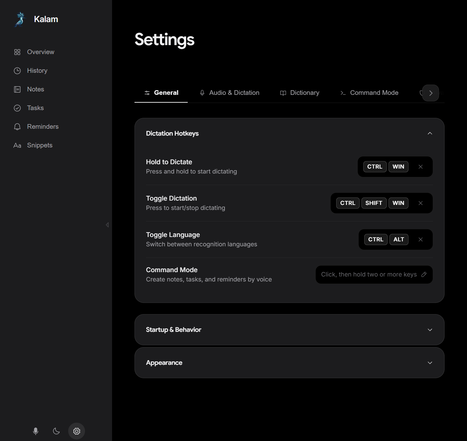 Settings — General