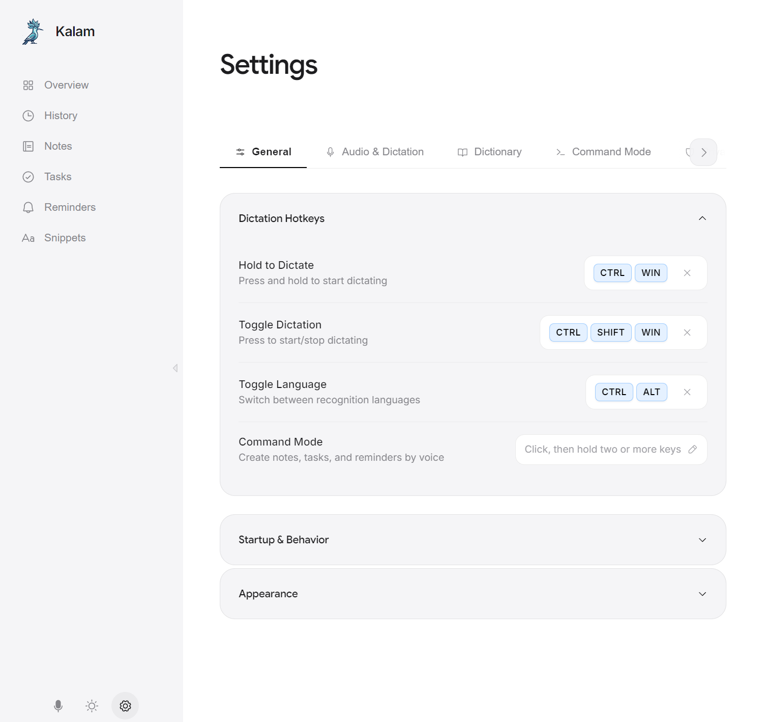Settings — General